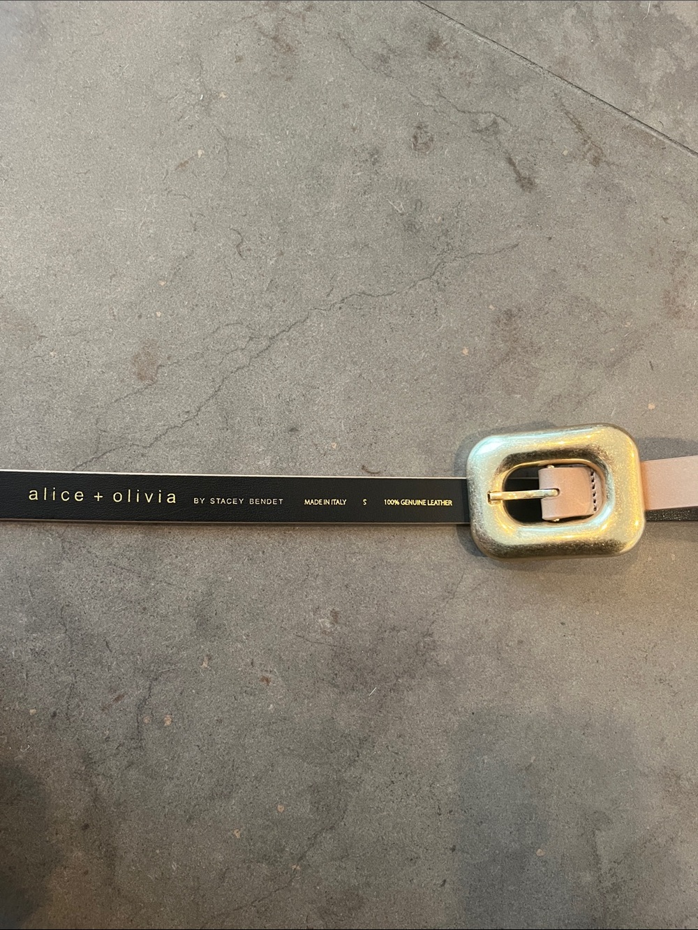 Alice + Olivia Letty Buckle Tan Leather Belt with Oversized Gold Buckle - Picture 10 of 16